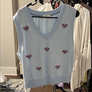 Anthropologie T. La Light Blue Sleeveless Top with Embroidered Details size L